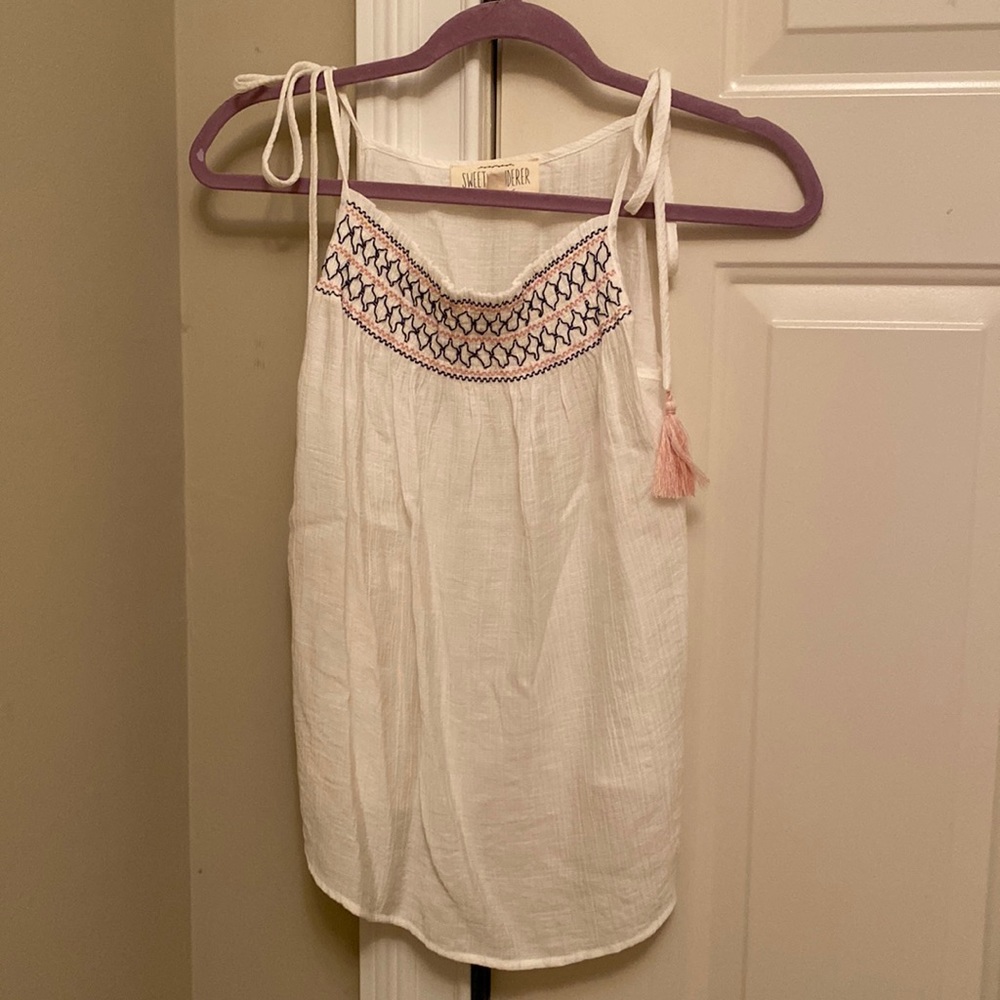 White top with tied shoulders